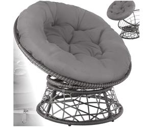 tectake®, Poltrona Rotonda in Rattan Girevole, Cuscino Confortevole, Sedia da Esterno, Giardino, Terrazzo, Stabile e Durevole, Grande Comfort, Adatta per Balcone e Giardino - Grigio