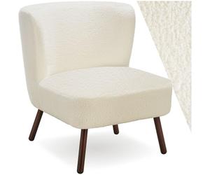 tectake®, Poltrona scandinava da cocktail, poltrona relax di design, moderna e comoda, poltrone salotto, poltroncina da camera, Poltroncina salotto da lettura - Bouclé Bianco Avorio