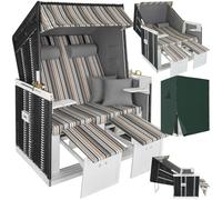 tectake® Poltrona Sdraio da Spiaggia e Giardino, Modello Strandkorb XXL del Mar Baltico, Robusto Involucro Protettivo, Morbidi Cuscini, Poltrona da Spiaggia Regolabile in Vimini - a strisce