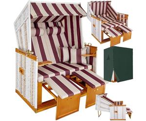 tectake® Poltrona Sdraio da Spiaggia e Giardino, Modello Strandkorb XXL del Mar Baltico, Robusto Involucro Protettivo, Morbidi Cuscini, Poltrona da Spiaggia Regolabile in Vimini - rosso/bianco
