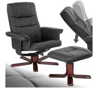 TecTake® Poltrona TV Relax Reclinabile, Poggiapiedi, Ecopelle, Schienale Regolabile, Imbottitura Confortevole, Girevole a 360°, Piedini in Legno Robusti, 95x78x75-100 cm - Base a Croce, Nero/Marrone