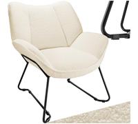 TecTake® Poltroncina in Stile Scandinavo, Poltrona Camera da Letto Tessuto Bouclé, Sedia Ergonomica con Telaio in Acciaio, Sedia Cucina Antiscivolo, Carico Max. 120Kg - Crema/Bianco