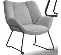 TecTake® Poltroncina in Stile Scandinavo, Poltrona Camera da Letto Tessuto Bouclé, Sedia Ergonomica con Telaio in Acciaio, Sedia Cucina Antiscivolo, Carico Max. 120Kg - Grigio Chiaro
