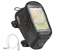 TecTake® Portacellulare per Manubrio Bicicletta, Custodia Porta-Telefono Smartphone, Compatibile Touch Display, Borsa Bici, Poliestere Idrorepellente, Cavo Prolunga Audio 3,5mm Incluso - Nero, L