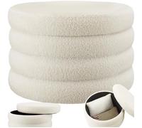 TecTake® Pouf Contenitore, Sgabello Imbottito Rivestimento Bouclé, Pouf Letto Stile Scandinavo, Pouf Camera da Letto Contenitore, Pouf da Salotto - Bouclé Crema/Bianco, XL