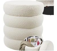 TecTake® Pouf Contenitore, Sgabello Imbottito con Rivestimento Bouclé, Pouf Stile Scandinavo per Camera da Letto e Salotto - Crema/Bianco, Ø 42 x 47 cm