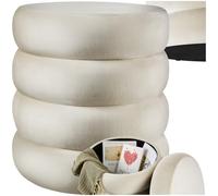 TecTake® Pouf Contenitore, Sgabello Imbottito con Rivestimento Effetto Velluto, Stile Scandinavo per Camera e Salotto - Crema/Bianco, Ø 42 x 47 cm