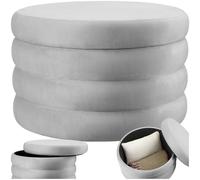 TecTake® Pouf Contenitore, Sgabello Imbottito Stile Scandinavo per Camera da Letto e Salotto, Soggiorno - Effetto Velluto Grigio, Ø 67 x 42 cm