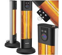 tectake® Radiatore a Infrarossi 1500W, LED, Timer, 3 Livelli di Potenza, Telecomando, Alluminio Inossidabile, Protezione Antiribaltamento, Riscaldamento Diretto - Nero