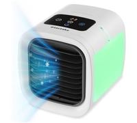 tectake® Raffreddatore d'aria 3in1, Ventilatore a Torre ad acqua, USB-C, Mini Climatizzatore Portatile, Pannello LED 8 Colori, Controllo Touch, Mini Condizionatore Portatile Campeggio - Bianco