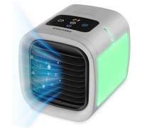 tectake® Raffreddatore d'aria 3in1, Ventilatore a Torre ad acqua, USB-C, Mini Climatizzatore Portatile, Pannello LED 8 Colori, Controllo Touch, Mini Condizionatore Portatile Campeggio - Grigio