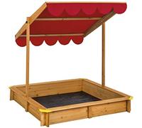tectake® Sabbiera per bambini da esterno, Sabbionaia con tetto regolabile, tenda da sole orientabile, telone antierbacce, sandbox in legno massiccio, paraspigoli in plastica - 120x120x120 cm, Rosso