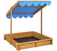 tectake® Sabbiera per bambini da esterno, Sabbionaia con tetto regolabile, tenda da sole orientabile, telone antierbacce, sandbox in legno massiccio, paraspigoli in plastica - 120x120x120 cm, Blu