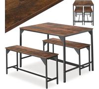 TecTake® Salottino Bolton, Set da Pranzo Industriale, 1 Tavolo 2 Panche, Facile da Pulire, Regolabile, Robusto Telaio in Acciaio, Effetto Legno, Salotto - Legno industriale scuro, rustico