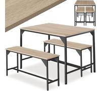 TecTake® Salottino Bolton, Set da Pranzo Industriale, 1 Tavolo 2 Panche, Facile da Pulire, Regolabile, Robusto Telaio in Acciaio, Effetto Legno, Salotto - Industriale Legno Chiaro, Rovere Sonoma