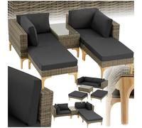 TecTake® Salottino in Rattan Bellaria, Telaio in Alluminio, Set da Giardino con Tavolino Salotto, Poltrone, Rivestimenti Idrorepellenti, Resistente ai Raggi UV - Naturale