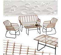 tectake® Salottino in Rattan da 4 Pezzi, Set da Balcone Elegante, 2 Sedie e 1 divano da Giardino e Terrazza e 1 Tavolo in Vetro Sicuro, Resistente Intemperie, Piedini Regolabili, Salotto da Esterno