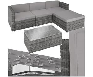 tectake® Salottino in Rattan Firenze, Elegante, Set da Giardino con 3 Poltrone, 1 Pouf e 1 Tavolo, Cuscini Spessi 8cm, Arredamento Versatile Esterno, Portata fino a 120kg - Grigio