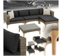 tectake® Salottino in Rattan Konstanza, Telaio in Alluminio, Resistente ai Raggi UV, Comode Poltrone, Imbottitura Spessa, Rivestimenti Idrorepellenti, Tavolino Salotto con Lastra in Vetro - Naturale