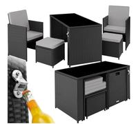 TecTake® Salottino in Rattan Palermo, Set Sedie con Cuscini, Tavolino Salotto con Lastra in Vetro, Design Funzionale, Imbottitura Idrorepellente, Resistente ai Raggi UV - Nero/Grigio