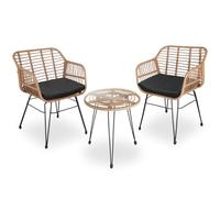 TecTake® Salottino in Rattan, Set da Balcone Elegante, 2 Sedie con Imbottitura e 1 Tavolo, Rivestimenti Idrorepellenti, Ideale per Terrazza e Giardino, Design Unico e Costruzione Stabile - Naturale