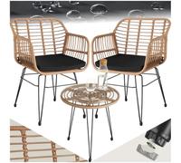 TecTake® Salottino in Rattan, Set da Balcone Elegante, 2 Sedie con Imbottitura e 1 Tavolo, Rivestimenti Idrorepellenti, Ideale per Terrazza e Giardino, Design Unico e Costruzione Stabile - Naturale
