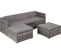 TecTake® Salottino in Rattan, Set da Giardino con Poltrone e Tavolo con Lastra in Vetro di Sicurezza, Comode Imbottiture Idrorepellenti, Resistente ai Raggi UV - Per 3/4 Persone, Grigio