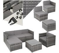 TecTake® Salottino in Rattan, Set da Giardino Versatile, Comode Poltrone, Tavolino Salotto con Lastra in Vetro di Sicurezza, Resistente ai Raggi UV - Per 4/5 Persone, Grigio