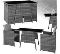 TecTake® Salottino Rattan Losanna, Set da Giardino 2 Poltrone e 1 Tavolo, Sedie da Esterno Eleganti, Tavolo Vetro Nero Robusto, Struttura Acciaio Durevole, Conservazione Pratica - Grigio
