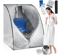 TecTake® Sauna da casa a Vapore Portatile, Pieghevole, generatore 1000 W, 15 Livelli Temperatura, Bagno Steamer, Cabina Domestica Spa, diffusore Oli Essenziali, Sauna da Esterno e Interno - Argento