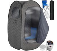 TecTake® Sauna da casa a Vapore Portatile, Pieghevole, generatore 1000 W, 15 Livelli Temperatura, Bagno Steamer, Cabina Domestica Spa, diffusore Oli Essenziali, Sauna da Esterno e Interno - Grigio