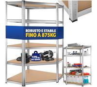 TecTake® Scaffalatura Metallo Garage, Scaffale Attrezzi da Lavoro, Scaffalatura Libreria in Lamiera d'Acciaio, Scaffali Modulabili, 175 kg di Carico per Piano - Capacità Portante 875 kg
