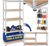 TecTake® Scaffalatura Metallo Garage, Scaffale Attrezzi da Lavoro, Scaffalatura Libreria in Lamiera d'Acciaio, Scaffali Modulabili, 70 kg di Carico per Piano - Capacità Portante 350 kg