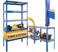 tectake® Scaffale in Metallo a 5 Ripiani, Scaffale Salvaspazio, Scaffale Metallo Garage Regolabile, Trasformabile, Ideale per Magazzino, Ripostiglio, Ufficio, Capacità di Carico 875 Kg - Blu