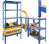 tectake® Scaffale in Metallo a 5 Ripiani, Scaffale Salvaspazio, Scaffale Metallo Garage Regolabile, Trasformabile, Ideale per Magazzino, Ripostiglio, Ufficio, Capacità di Carico 350 kg - Blu
