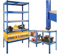tectake® Scaffale in Metallo a 5 Ripiani, Scaffale Salvaspazio, Scaffale Metallo Garage Regolabile, Trasformabile, Ideale per Magazzino, Ripostiglio, Ufficio, Capacità di Carico 1325 Kg - Blu