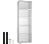 TecTake® Scaffale per Libri con 5 Ripiani, Libreria Verticale Salvaspazio, Arredamento Ufficio e Casa, Libreria da Parete, Design Robusto in MDF, Facile da Pulire - Bianco