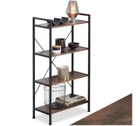 Scaffale Industrial 4 Ripiani Rustico Verticale Acciaio Librerie Pannello MDF