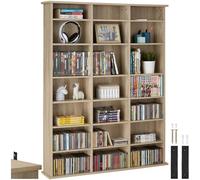 TecTake® Scaffale Verticale per CD/DVD, 18 Ripiani Regolabili, Costruzione Stabile in MDF, Supporto Anticaduta, Bianco Opaco, 105,5 x 19 x 136,5 cm, Per Archivio Libri e Documenti - Quercia