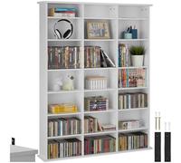TecTake® Scaffale Verticale per CD/DVD, 18 Ripiani Regolabili, Costruzione Stabile in MDF, Supporto Anticaduta, Bianco Opaco, 105,5 x 19 x 136,5 cm, Per Archivio Libri e Documenti - Bianco Opaco