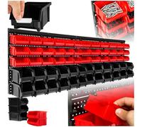 TecTake® Scaffali per Minuteria, con 36 Cassettine Impilabili Medie Rosse e 24 Grandi Nere, 2 Pannelli da Parete Inclusi, Facile Accesso, Predisposizione per Etichette, Salvaspazio - Set di 2