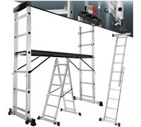 Scala multifunzione in alluminio con piattaforma da lavoro ponteggio con ruote n