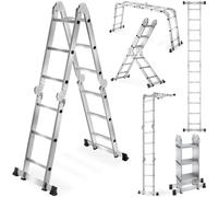tectake® Scala Alluminio Multiuso 12 Gradini, 352 cm, 6 in 1, Antiscivolo, Scala Telescopica in Alluminio e Acciaio Pieghevole, a Pioli, a Gradini, Ponteggio di Lavoro, Mini Trabbattello, Max 150 KG