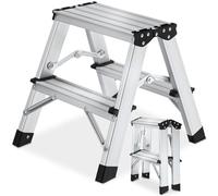 tectake® Scaletta Pieghevole in Alluminio Doppia, Scala 2 Gradini Antiscivolo, Scaletta Multiuso Salvaspazio con Doppia Salita, Scala per Casa Leggera, Piedini in Gomma, Antiscivolo, Portata 150 kg