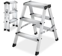 tectake® Scaletta Pieghevole in Alluminio Doppia, Scala 3 Gradini Antiscivolo, Scaletta Multiuso Salvaspazio con Doppia Salita, Scala per Casa Leggera, Piedini in Gomma, Antiscivolo, Portata 150 kg