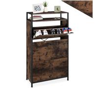 tectake® Scarpiera 61 x 32 x 130 cm, Scarpiera salvaspazio slim, 2 Ripiani, 3 Scomparti apribili, Scaffale Scarpe Uomo, Scarpe Donna, Mobile Organizer Ingresso, Stile Industriale - Legno Scuro