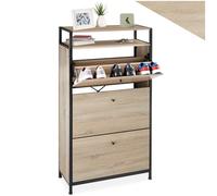 tectake® Scarpiera 61 x 32 x 130 cm, Scarpiera salvaspazio slim, 2 Ripiani, 3 Scomparti apribili, Scaffale Scarpe Uomo, Scarpe Donna, Mobile Organizer Ingresso, Stile Industriale - Legno Chiaro
