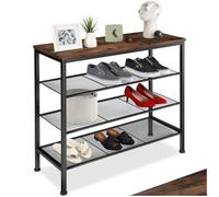 tectake® Scarpiera 80,5 x 30,5 x 72,5 cm, Scarpiera ingresso a scaffale, Stile Industriale, 3 ripiani salvaspazio, Stabile e sicura, Portascarpe con piedi regolabili in altezza - Legno scuro