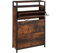 tectake® Scarpiera 81 x 32 x 130 cm, Scarpiera salvaspazio slim, 2 Ripiani, 3 Scomparti apribili, Scaffale Scarpe Uomo, Scarpe Donna, Mobile Organizer Ingresso, Stile Industriale - Legno Scuro