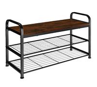 tectake® Scarpiera 91x36x55 cm, Scarpiera Salvaspazio Slim, 2 Ripiani Rete, Scaffale Porta Scarpe, Scaffale Salvaspazio, Panca Soggiorno, Organizer Scarpe e Stivali, Stile Industriale - Legno Scuro